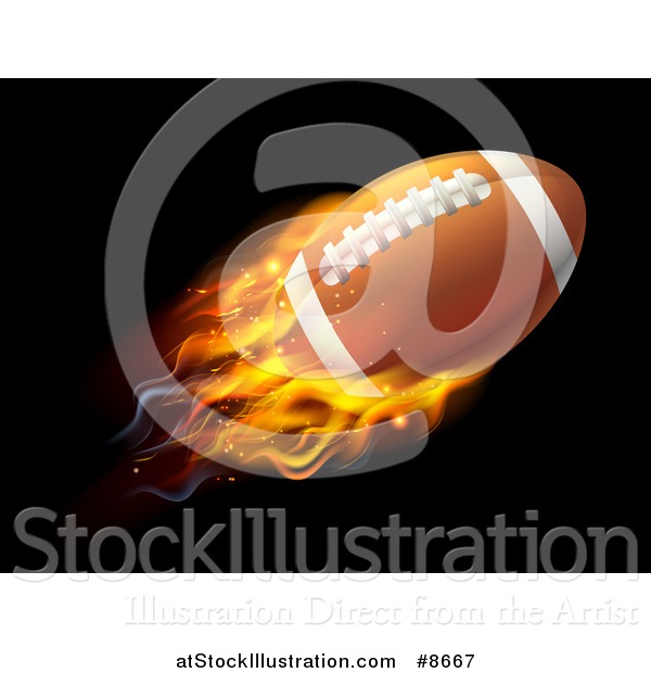 Vector Illustration of a 3d Flying and Blazing American Football with a Trail of Flames, on Black