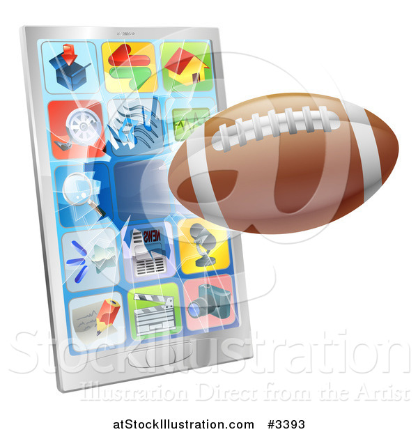 Vector Illustration of a 3d Football Flying Through and Breaking a Smart Cell Phone Screen