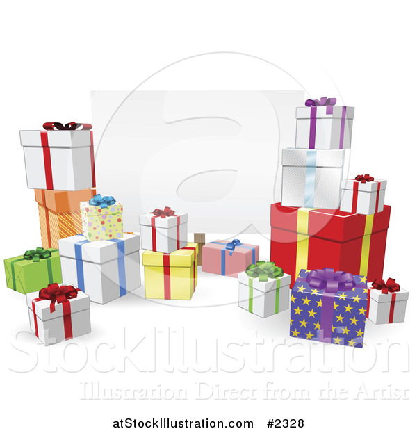 Vector Illustration of a 3d Gifts Around a Blank Sign