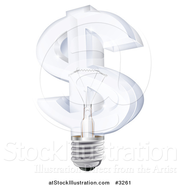 Vector Illustration of a 3d Glass Dollar Symbol Light Bulb