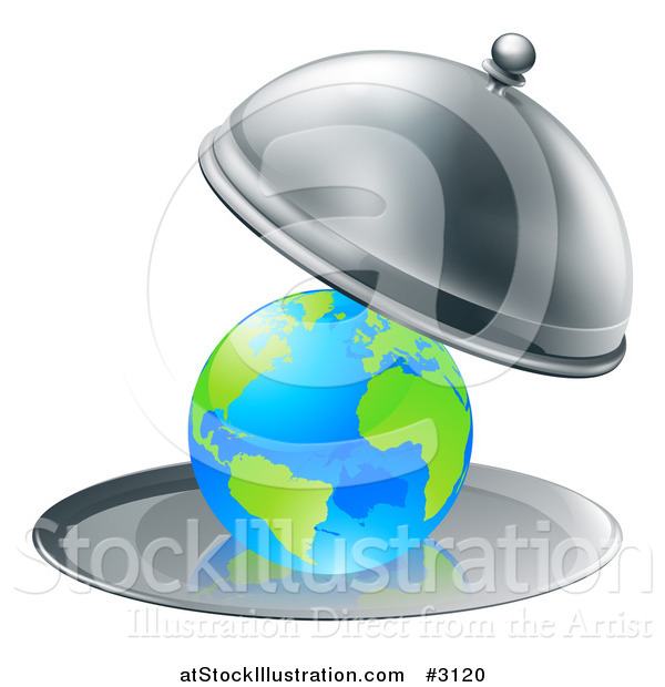 Vector Illustration of a 3d Globe Searved on a Silver Platter