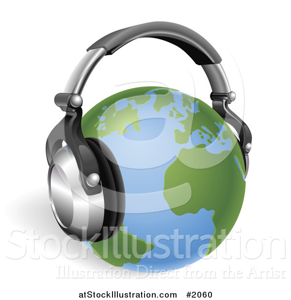 Vector Illustration of a 3d Globe with Headphones