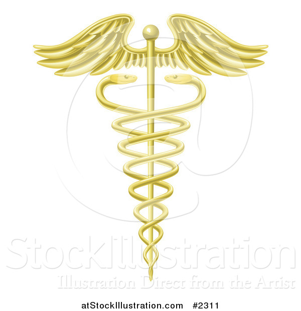 Vector Illustration of a 3d Gold Caduceus Symbol