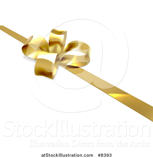 Vector Illustration of a 3d Gold Christmas, Birthday or Other Holiday Bow and Ribbon on a Gift, over Shaded White