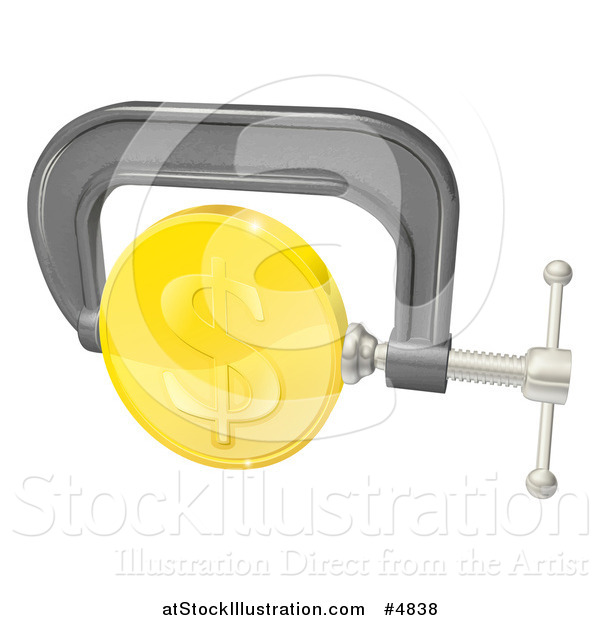Vector Illustration of a 3d Gold Dollar Coin in a Clamp
