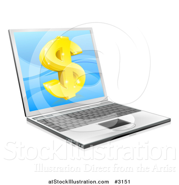 Vector Illustration of a 3d Gold Dollar Symbol on a Laptop Screen