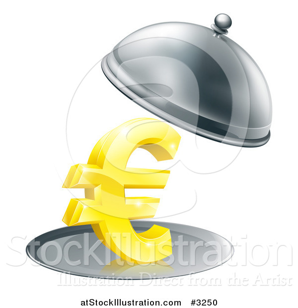 Vector Illustration of a 3d Gold Euro Symbol on a Silver Platter Under a Cloche