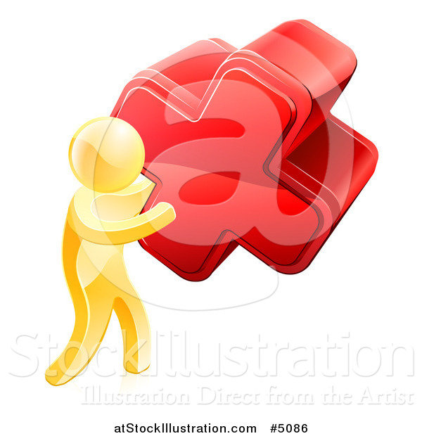 Vector Illustration of a 3d Gold Man Carrying a Giant Red Cross X