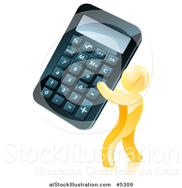 Vector Illustration of a 3d Gold Man Holding a Giant Calculator