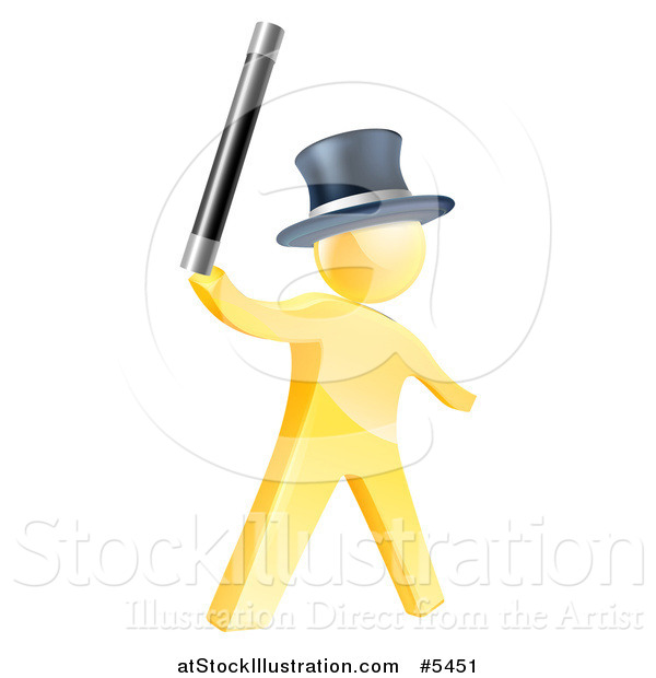 Vector Illustration of a 3d Gold Man Magician Holding up a Wand