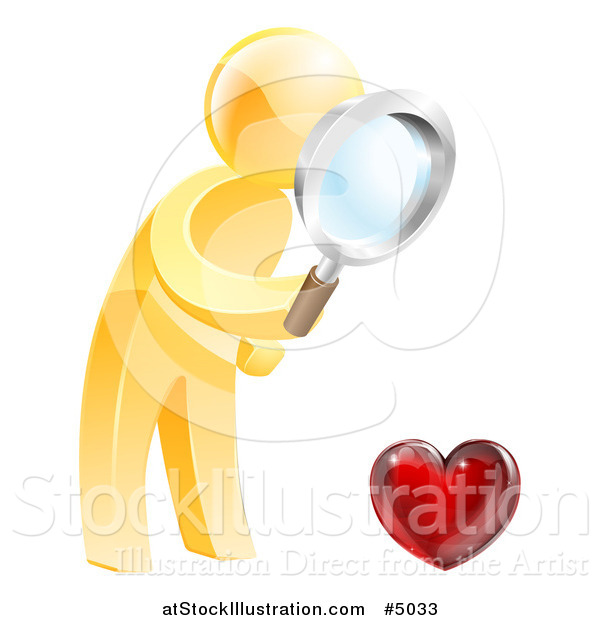 Vector Illustration of a 3d Gold Man Searching for Love