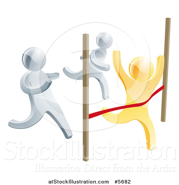 Vector Illustration of a 3d Gold Man Winning a Race Against Silver Men