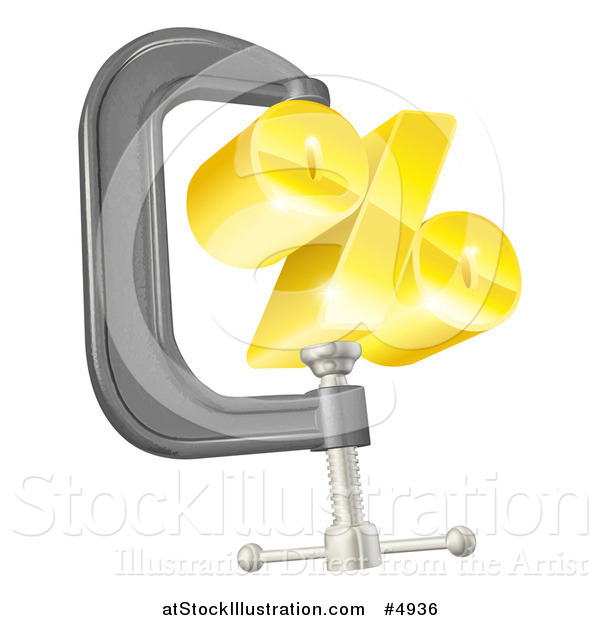 Vector Illustration of a 3d Gold Percent Symbol in a Clamp