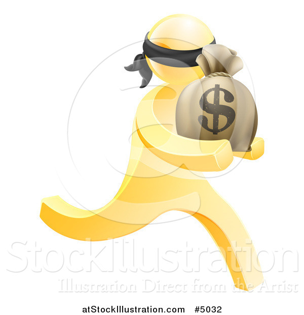 Vector Illustration of a 3d Gold Robber Carrying a Money Bag