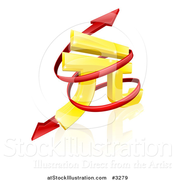 Vector Illustration of a 3d Gold Yuan Symbol with a Spiraling Red Arrow