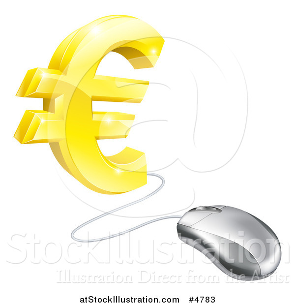 Vector Illustration of a 3d Golden Euro Symbol Connected to a Computer Mouse