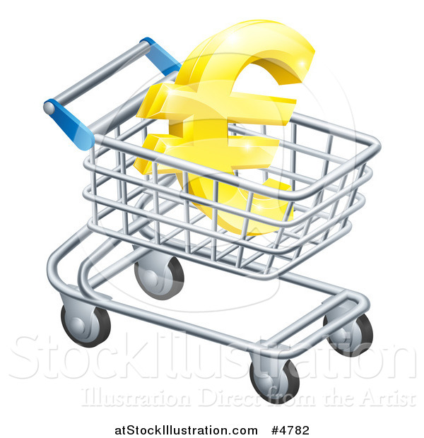 Vector Illustration of a 3d Golden Euro Symbol in a Shopping Cart