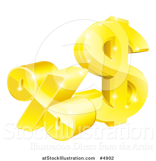 Vector Illustration of a 3d Golden Percent and Dollar Symbol