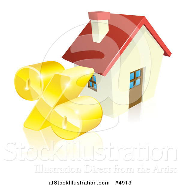 Vector Illustration of a 3d Golden Percent Symbol by a House