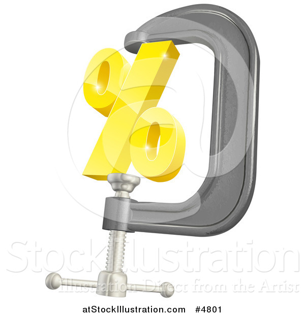 Vector Illustration of a 3d Golden Percent Symbol in a Clamp