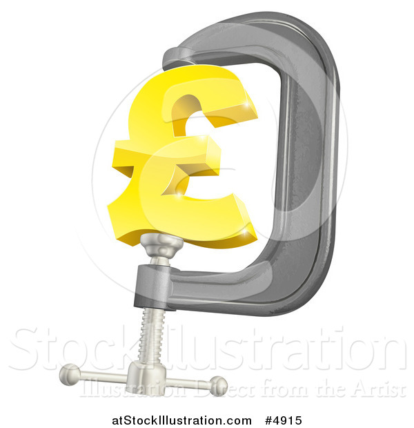 Vector Illustration of a 3d Golden Pound Currency Symbol in a Clamp