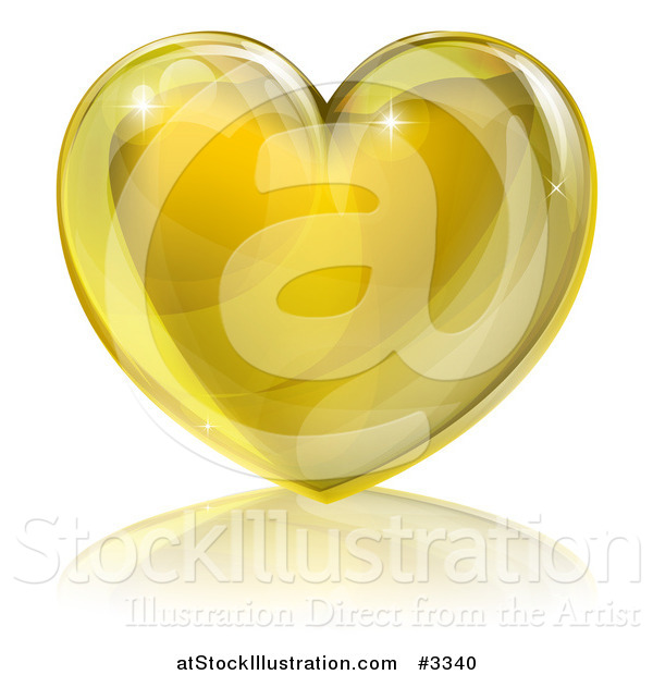 Vector Illustration of a 3d Golden Sparkly Heart and Reflection