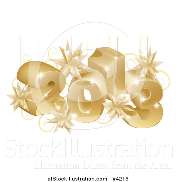 Vector Illustration of a 3d Golden Year 2013 and Christmas Burst Ornaments