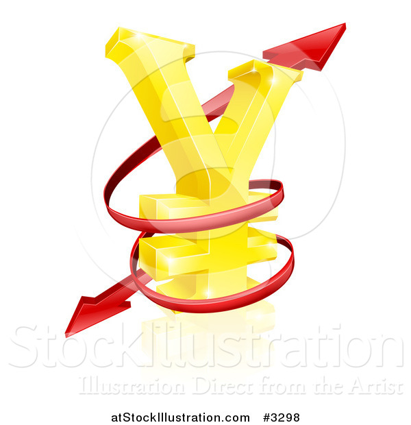 Vector Illustration of a 3d Golden Yen Currency Symbol with Spiraling Arrows