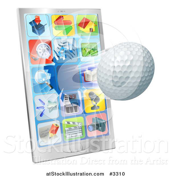 Vector Illustration of a 3d Golf Ball Flying Through and Breaking a Cell Phone Screen