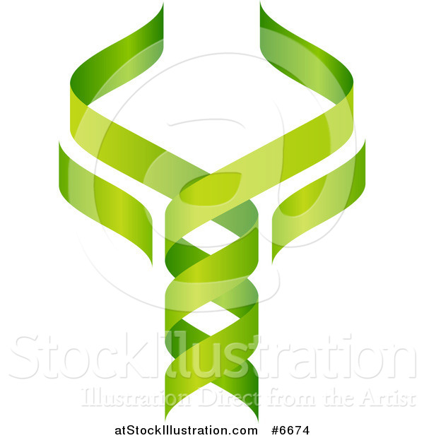 Vector Illustration of a 3d Green DNA Double Helix Tree Shaped like a Caduceus