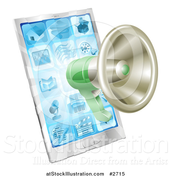 Vector Illustration of a 3d Green Megaphone over a Cell Phone
