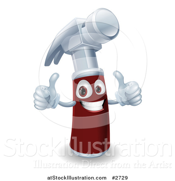 Vector Illustration of a 3d Hammer Mascot Holding Two Thumbs up