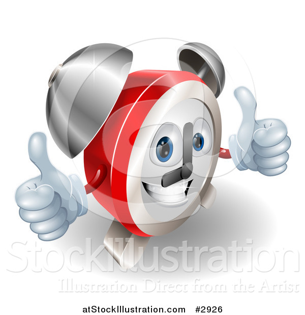 Vector Illustration of a 3d Happy Alarm Clock Holding Two Thumbs up