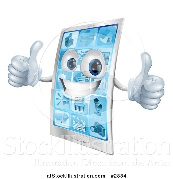 Vector Illustration of a 3d Happy Cell Phone Character Holding Two Thumbs up