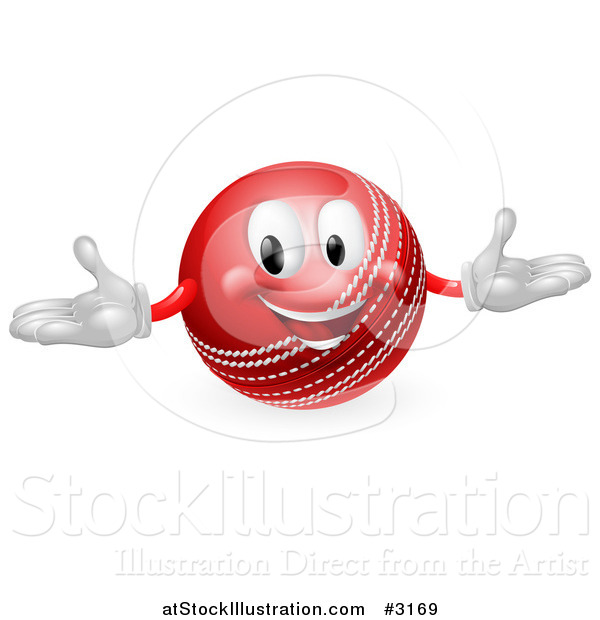 Vector Illustration of a 3d Happy Cricket Ball Mascot