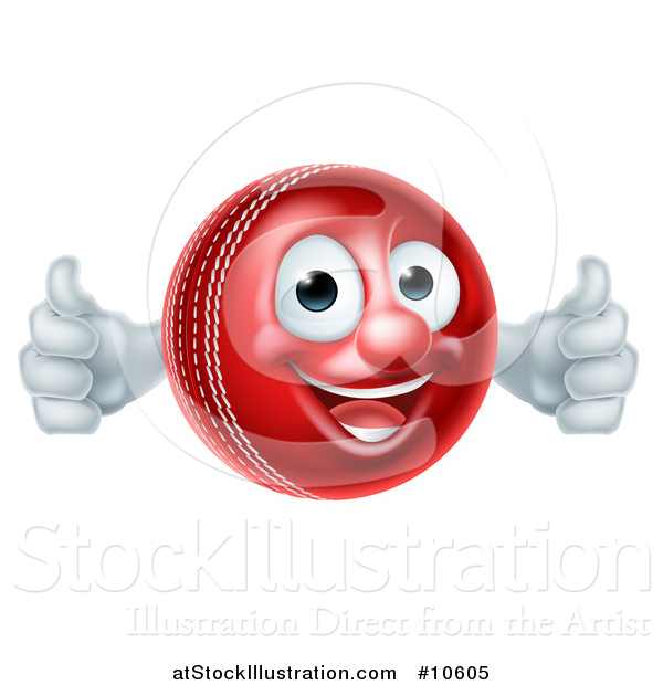 Vector Illustration of a 3d Happy Cricket Ball Mascot Character Giving Two Thumbs up