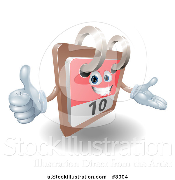 Vector Illustration of a 3d Happy Desk Calendar Holding a Thumb up