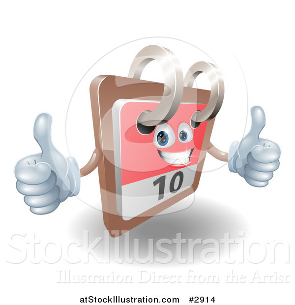 Vector Illustration of a 3d Happy Desk Calendar Holding Two Thumbs up