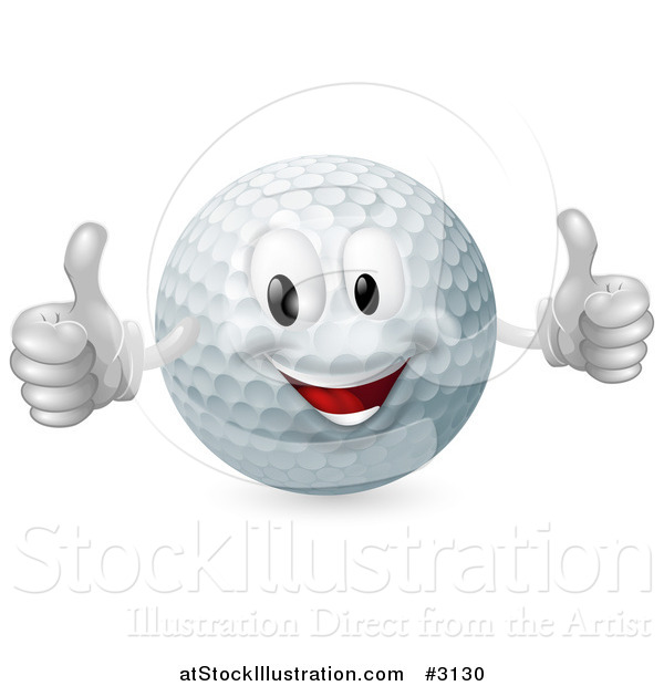 Vector Illustration of a 3d Happy Golf Ball Mascot Holding Two Thumbs up