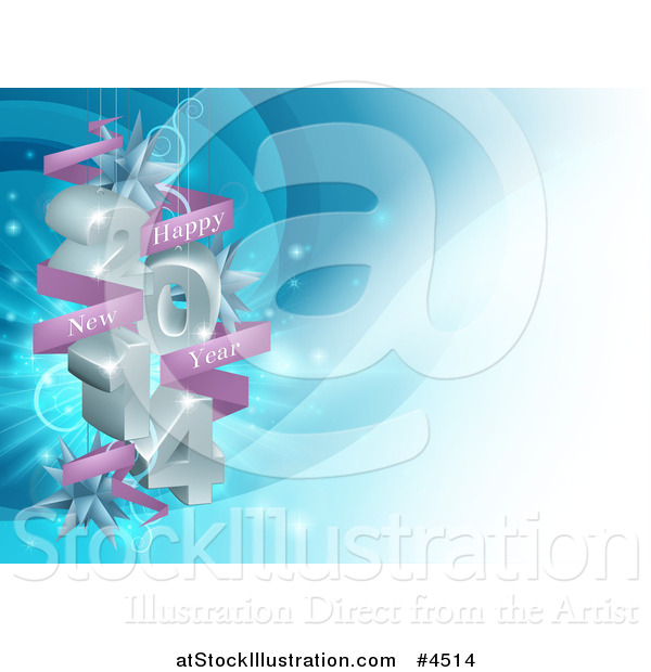 Vector Illustration of a 3d Happy New Year 2014 Hanging Ornaments on Blue