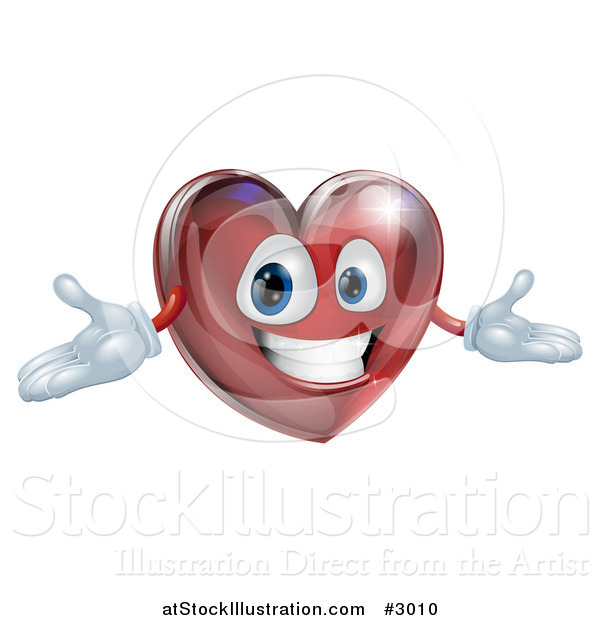 Vector Illustration of a 3d Happy Red Heart with Open Arms