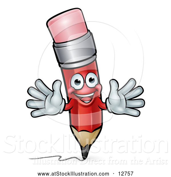Vector Illustration of a 3d Happy Red Writing Pencil Mascot