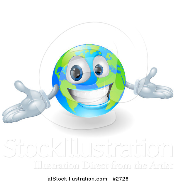 Vector Illustration of a 3d Happy Smiling Globe Mascot Gesturing with His Hands
