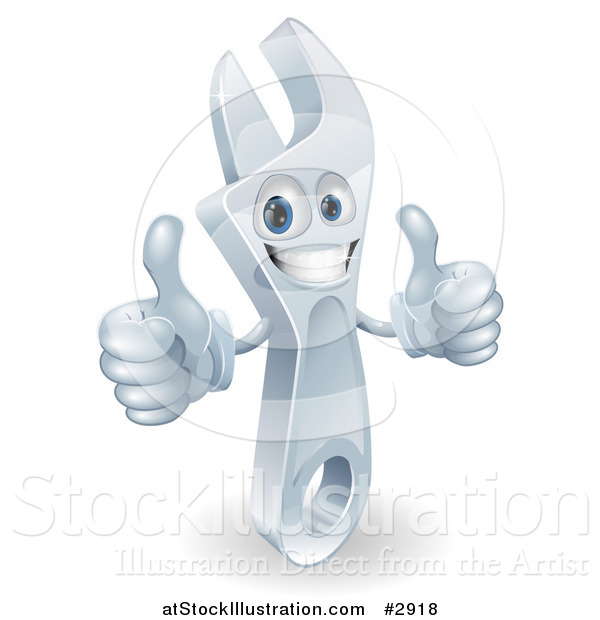 Vector Illustration of a 3d Happy Spanner Wrench Mascot Holding Two Thumbs up