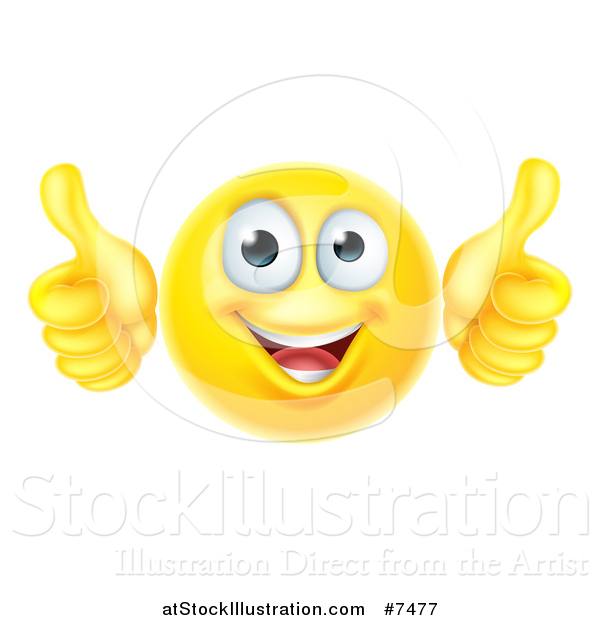 Vector Illustration of a 3d Happy Yellow Smiley Emoji Emoticon Face Giving Two Thumbs up