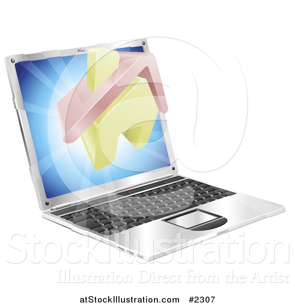 Vector Illustration of a 3d Home Emerging from a Laptop