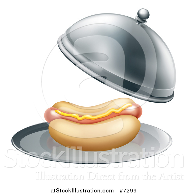 Vector Illustration of a 3d Hot Dog Being Served in a Cloche Platter