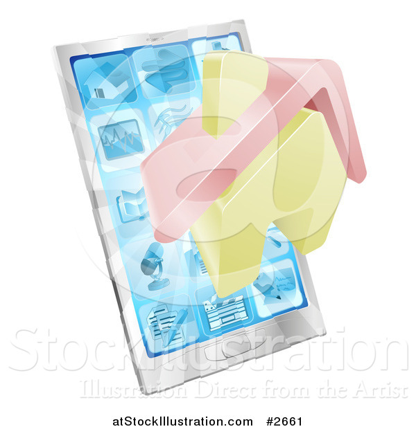 Vector Illustration of a 3d House Emerging from a Silver Smart Phone