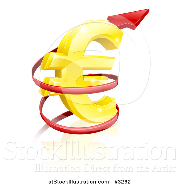 Vector Illustration of a 3d Increase Spiraling Red Arrow Around a Golden Euro Currency Symbol