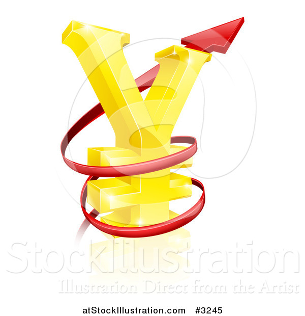 Vector Illustration of a 3d Increase Spiraling Red Arrow Around a Golden Yen Currency Symbol